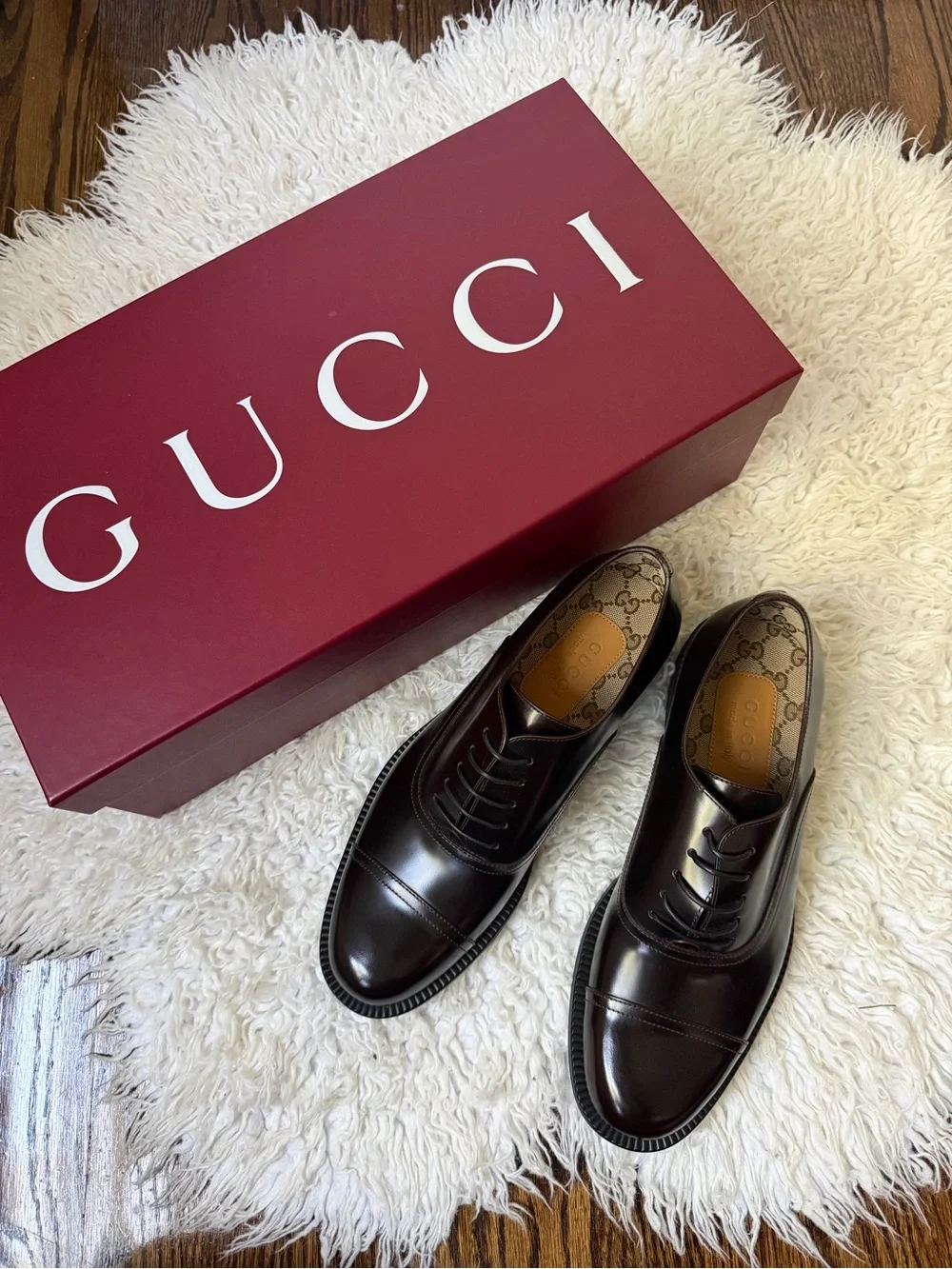 GUCCI Luxury Brown Derby Cap Toe Formal Shoes